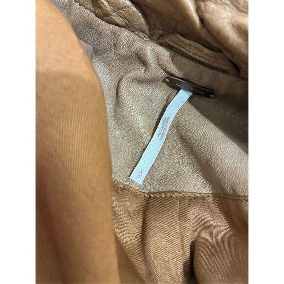 Free People Rugged Leather Jacket Camel Small 100% Lamb Leather - Picture 13 of 15